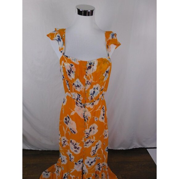 Bleuh Ciel Dress Womens Large Orange Floral Maxi Button Front Ruffle Lined - Picture 5 of 12